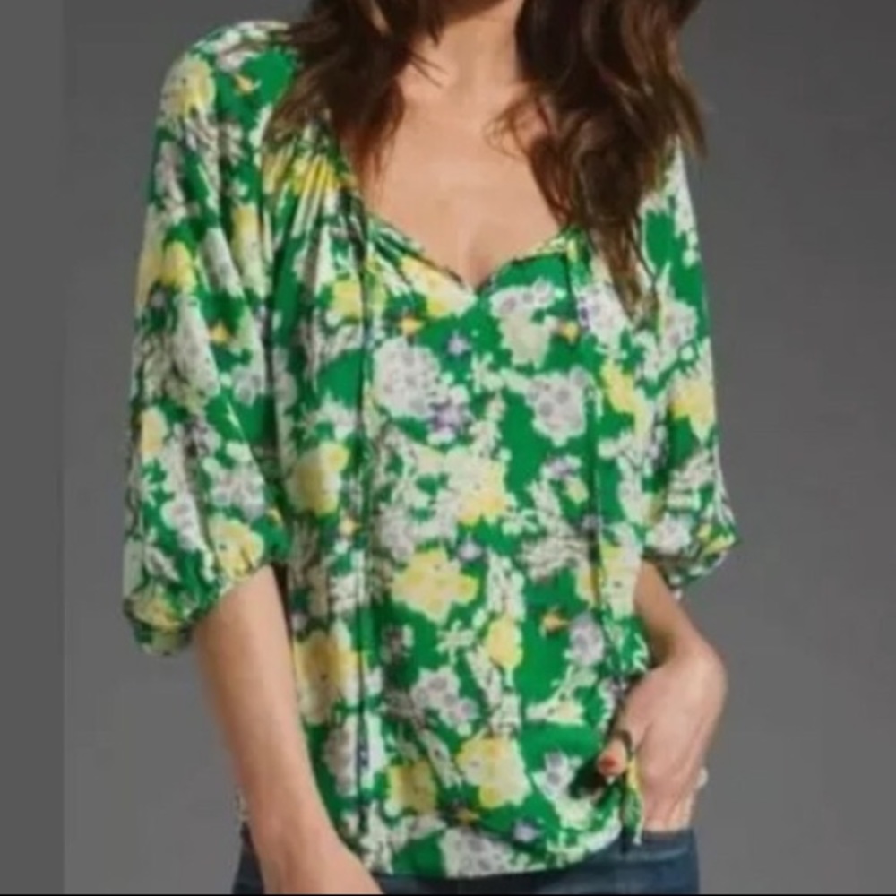 REBECCA TAYLOR - FLORAL JADE SILK BLOUSE 🌱🌿